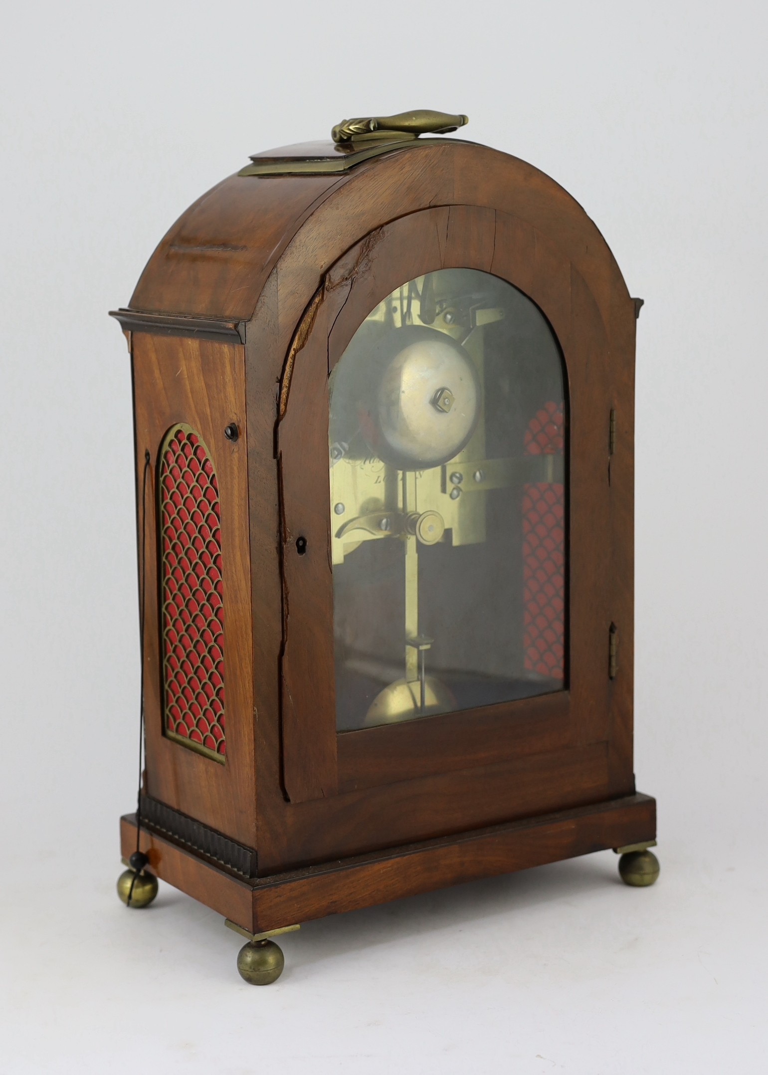 Molyneux & Cope of London. A Regency brass inset repeating bracket clock, 30cm wide 17cm deep 46cm high